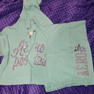 Aeropostale Mint Green Glitter Logo Jogger Set